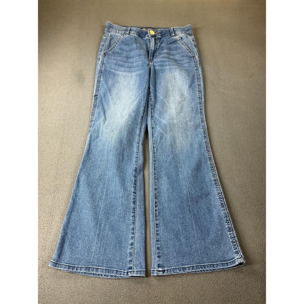 Democracy Jeans Womens 6P Blue Flared Mid Rise Medium Wash Relaxed Boho Baggy